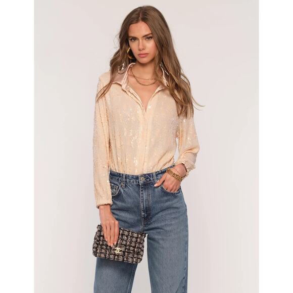 NWT Heartloom Ivory Sequin Turn Button Down Collar Beatrix Bodysuit Size Small - Picture 7 of 9